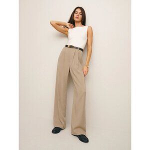 REFORMATION Mason Tencel High Rise Wide Leg Trouser Pant Sz 0 Khaki Work Career